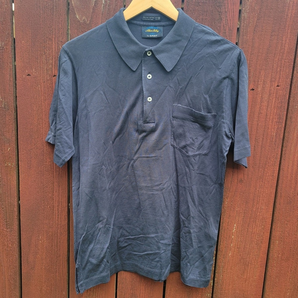 Allen Solly by GANT Polo Shirt Navy Blue Cotton Lisle M Single Stitch Vintage